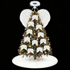 Janinka 15 Pcs Angel Feather Wing Christmas Tree Decors, 2 Feather Wings Topper with Aureole Headband, 1 White Plush Xmas Tree Skirt, 12 Wings Christmas Ornaments for Home Wedding Decor by Janinka