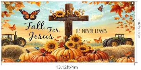 16X7Ft Fall for Jesus Garage Door Cover Banner Decorations, He Never Leaves Thanksgiving Backdrop Garage Door Autumn Backdrop Wall Decorations for Outdoor Home Yard Decor Party Photo Backgrounds - Image 6