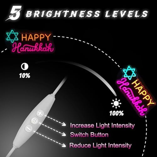Happy Hanukkah Neon Sign, Stars of David Shape LED Neon Light Signs, Hanukkah Decorations for Home, Neon Signs for Wall Room Bedroom Decor Jewish Menorah Holiday Gifts - Image 3