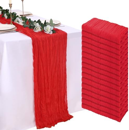 16 Pack Red Cheesecloth Table Runner 23 x 120 Inch 10Ft by Pepmily