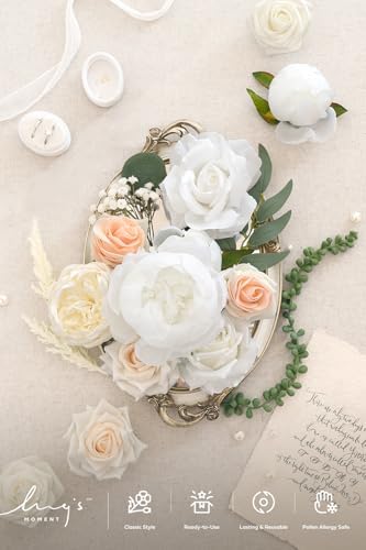 Ling's moment Fake Flowers Box, White & Blush Grand Combo - Image 4