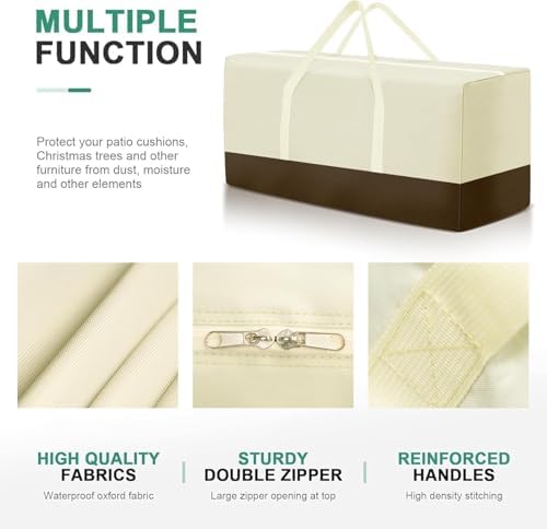 2 Pack Extra Large Patio Outdoor Waterproof Cushion Storage Bag, Outdoor Cushion Furniture Storage Bag with Handles and Zippered 68 x 30 x 20 Inch, Beige 2# - Image 4