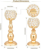 Crystal Candle Holders Set, Tall Metal Tealight Votive Candlestick Holders (11.4" & 8.8"), Elegant Decorative Centerpiece for Dining Table, Wedding, Living Room (Gold, Set of 12) - Image 3