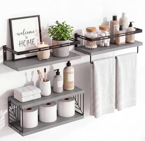 Fixwal Wall Mounted Bathroom Shelves Over Toilet (3+1 Gray) by Fixwal