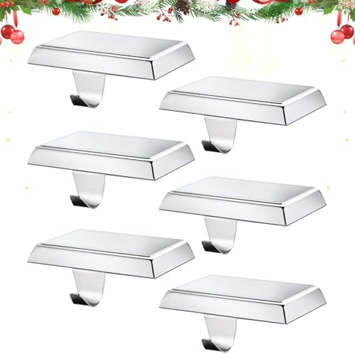 Christmas Stocking Holders for Mantle, Weighted Stocking Hangers, Christmas Stocking Hooks for Tables Window Fireplace Mantle Decoration(Silver,6PCS) by popamaz