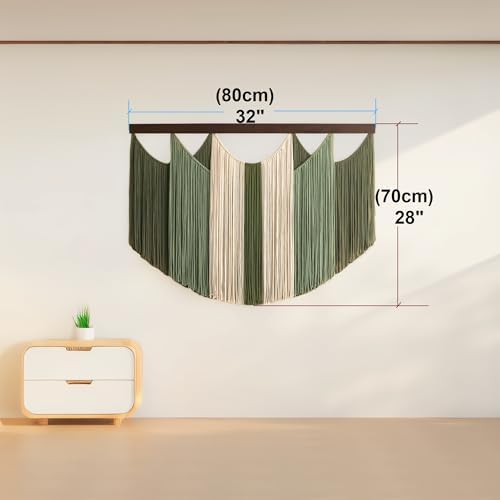Tie-Dye Macrame Wall Hanging Large Dip Dye Yarn Tapestry Home Boho Wall Decor Ombre Art Headboard Bedroom Living Room Apartment Birthday Gift Xmas,Green with Beige - Image 2