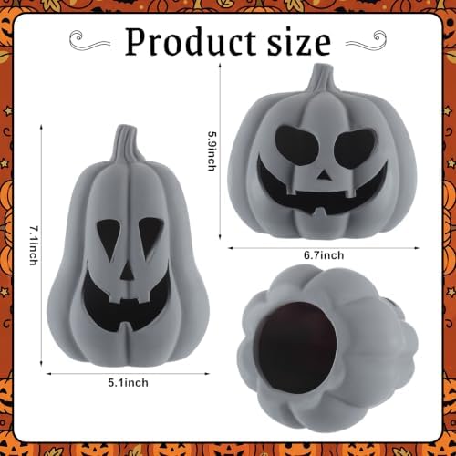 Tioncy Halloween Decor Terracotta Jack O Lantern Pumpkin Decor,Gray - Image 2