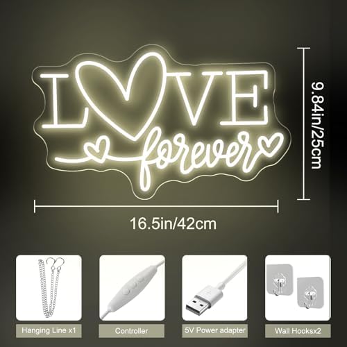 Love Forever Heart Neon Sign, Wedding Party LED Neon Light Valentine's Day Wedding Backdrop Decor Gift For Lover Valentine's Day Gift, LED Romantic Light, Couple Space Accent-Warm White-16.5" - Image 3