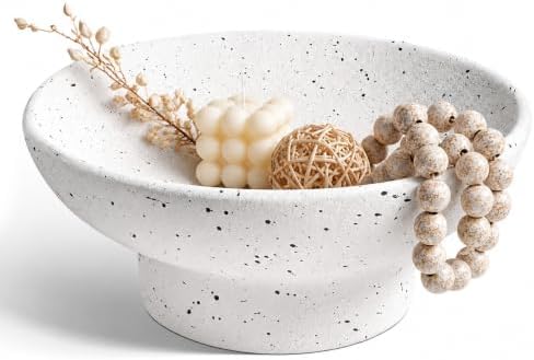 LE TAUCI 10" Ceramic Decorative Bowl, Key Bowl for Entryway, Handcrafted Sturdy Pedestal Bowl, Modern Farmhouse Fruit Bowl for Kitchen Counter, Centerpiece, Speckled White by LETAUCI
