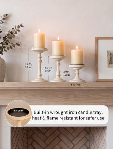 NUPTIO Wood Candle Holders for Pillars: Set of 3 Rustic Candle Stands - Image 2