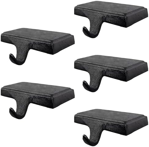 Lulu Decor Black Christmas Stocking Holders for Mantle set of 5 - Heavy Cast Iron Weighted Strong & Sturdy - Low Profile Flat Base Stocking Hooks, Simple Design for Mantle Decor Weighs 1 lb 10 oz each by LuluDecor
