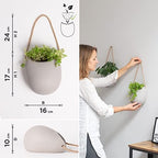 Kazai. Wall Planters -Ellie- | Hanging Ceramic Plant Pots 2 Pieces | Wall Decoration for Indoors, Balcony and Garden | Light Gray (Matte) - Image 4