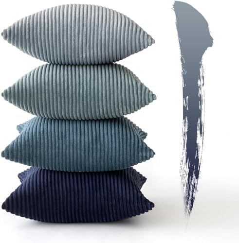 MIULEE Soft Corduroy Decorative Throw Pillow Covers Blue Navy Series 20x20 - Image 4
