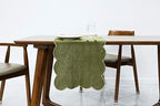 100% Natural Linen Rustic Scalloped Embroidery Table Runner 104 Inches Long, Linen Table Runner for Dresser and Dining Tables Decor, 8-10 Sets, 14''x104'', Olive Green(Edges-Gold) by AORISSI