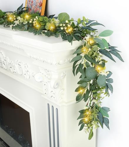 Artgar Eucalyptus Garland with Lights - 6 Ft Greenery Garland Spring/Summer by ArtgarArtificialPlantDecorations