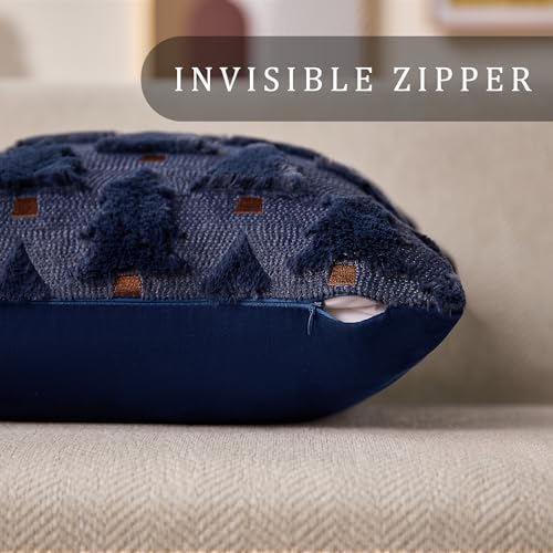 Allorry Christmas Pillow Covers 20x20 inch Set of 2 Navy Blue Christmas Decorations Soft Plush Faux Fur Wool Christmas Tree Throw Pillow Cases Winter Holiday Decor for Sofa Living Room PT002H20 - Image 2