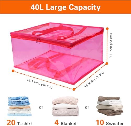 Vieshful Pink 40L Clear Clothes Storage Bag with Zipper 5 Pack - Image 2