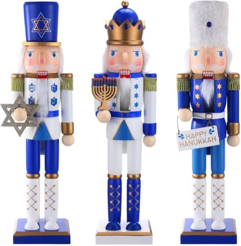 Blosssound 3 Pack 16" Hanukkah Nutcracker Decorations Wooden Jewish Decor by Blosssound