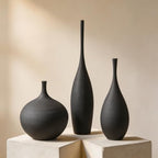 Black Ceramic Vases Set of 3, Modern Boho Vases for Centerpiece Decor, Matte Minimalist Decorative Vases for Home Decor, Living Room, Bookshelf, and Entryway Table Decor by DecoVlog