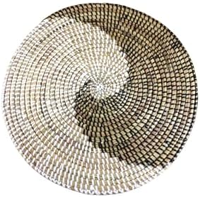 Senegal Placemats/African Bohemian Woven Seagrass Placemats/Natural Wicker Round Basket Placemats/Decorative Hanging Wicker Plates/Hanging Wall Decor (Black & White) by Handmade