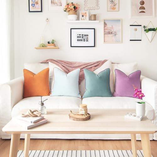 MONDAY MOOSE Decorative Throw Pillow Covers Cushion Cases, Set of 4 Soft Velvet Modern Double-Sided Designs, Mix and Match for Home Decor, Pillow Inserts Not Included (22x22 inch, Purple/Teal) - Image 2
