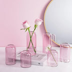 ZENS Bud Vases Set of 6, Pink Clear Small Glass Vase for Flowers. Modern Hand Blown Cylinder Glass Vase for Wedding Reception Centerpieces Living Room Decorative. - Image 2