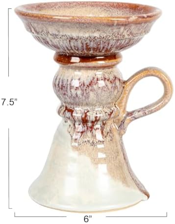 7.5 Inches Stoneware Pillar Holder with Handle and Reactive Glaze for 5 Inches Pillar, Brown - Image 2