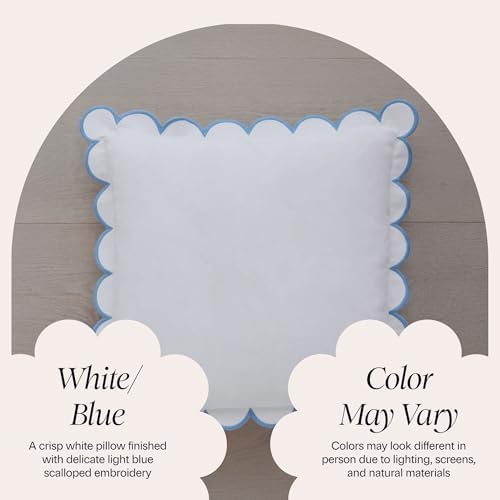 BEBE BASK Scalloped Pillow Cover Set of 2, 18x18, 100% Cotton - White/Blue - Image 5