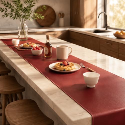 Red Faux Leather Table Runner Waterproof Heatproof for Christmas 90 inch - Image 5