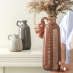 Ceramic Vases Set of 3, Neutral Rustic Farmhouse Vase with Handle, Decorative Flower Vases Home Decor Modern Boho Pampass Vase for Table Mantel Entryway Shelf Living Room Kitchen Bathroom - Brown - Image 4