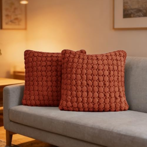 Velvet Throw Pillow Covers 18x18 Set of 2 Rust Cushion Case by COCOPLOCEUS