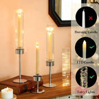 Metal & Acrylic Taper Candle Holders with Ribbed Design - Hurricane Clear Cylinder Candelabra for Wedding, Christmas, Party, Dining Table Centerpiece Decor (Silver, Set of 6) - Image 6