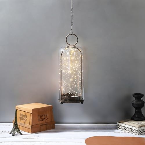 16" High Versatile Modern Metal Hurricane Lantern with Handmade Sturdy Glass Dome in Rustic Brown for Pillar Candle & Plants, Industrial, Farmhouse, Shabby Chic (Brown, 6.3:x16.5) - Image 5