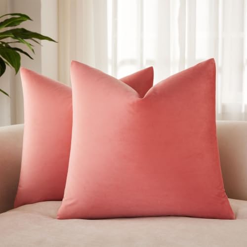JUSPURBET 28x28 Euro Velvet Throw Pillow Covers Set of 2,Coral by JUSPURBETHOME