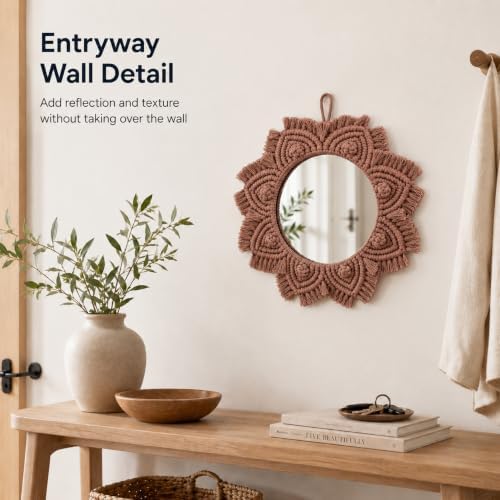Small Boho Wall Mirror, Coffee Brown Macrame Mirror for Home Wall Decor - Image 4