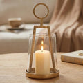 Small Farmhouse Hurricane Candle Holder (4.3" W x 9.2" H), Antique Brass by SUJUN