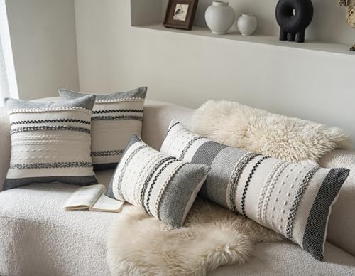 Cethom Boho Lumbar Pillow Covers 14x36 Inch Long, Black Textured Decorative Couch Pillow Cases for Farmhouse Home Decor, Accent Cushion Cover for Sofa, Bed, Living Room, Bedroom, Pack of 1 - Image 4