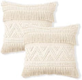 · REDEARTH · Textured Handwoven Throw Pillow Cases - Earthy Fringe Natural by REDEARTH