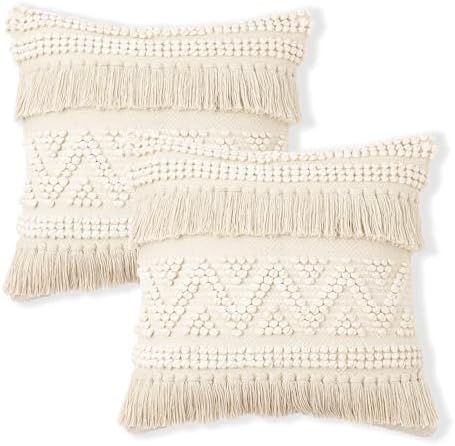 · REDEARTH · Textured Handwoven Throw Pillow Cases - Earthy Fringe Natural by REDEARTH
