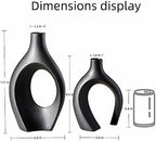 Levvohd XL Black Ceramic Vase Set of 2 for Modern Home Decor, Neutral Boho Round Donut Pampas Grass Vases, Nordic Aesthetic Vase, for Living Room Coffee Table Fire Place Book Style Shelf (H 11.1") - Image 5