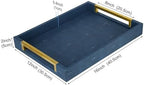 HofferRuffer Faux Leather Serving Tray with Gold Metal Handles, Stylish Decorative Tray Organizer for Coffee Table, Ottoman, Home Decor and Serving (Blue Shagreen, 16.2" x 12.2" x 2") - Image 2