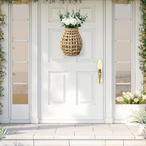 Wicker Woven Wall Hanging Flower Basket, Water Hyacinth Storage Basket - Image 2