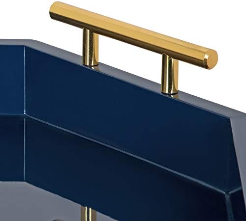 Kate And Laurel Lipton Mid-Century Octagon Tray, 18" x 18", Navy Blue and Gold, Chic Decorative Tray - Image 3