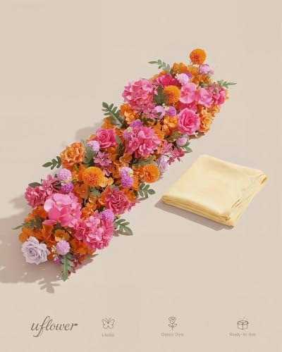 36inch Aisle Flower Garland with Chiffon Sheer Drape, Bright Multi-Color Rose with Hydrangea & Chrysanthemum Artificial Flowers, Floral Runner for Wedding Arch, Backdrop, Table Decor, Ceremony Pathway - Image 7