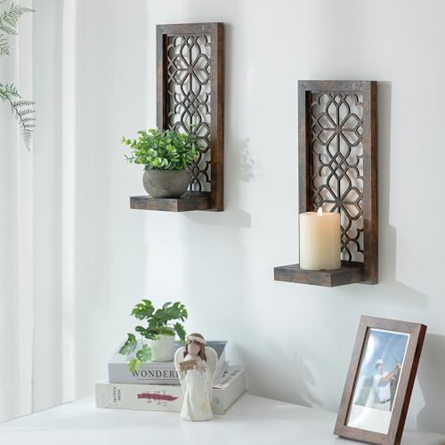 Wall Candle Holder Set of 2 with RealMirror, Distressed Brown - Image 5
