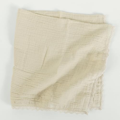 FINGERCRAFT Lace Cloth Napkins, Cotton Gauze, Set of 12, 20x20 Inch,Beige - Image 5