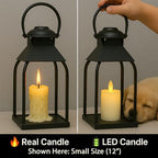 Decorative Metal Lanterns Indoor Outdoor, Candle Holder for Porch, Patio, Fireplace, Floor, Wedding, Christmas, Fall, Holiday, Farmhouse Table Centerpiece (Black, Set of 2 15.7" 12") - Image 3