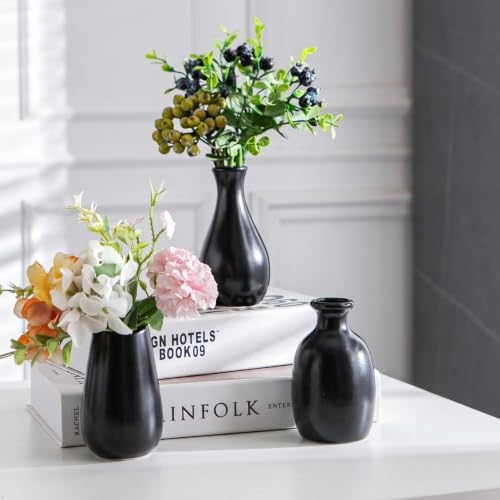 Black Ceramic Bud Vase Set of 12 Glossy Modern Flower Vases - Image 7