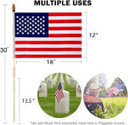 Pack of 100 American Flags with wood Stick, 12x18 Inch American Flags for outside, US Flags/American Hand Held Stick Flags with Kid-Safe Spear Top, Perfect for Patriotic Decorations, Parades, Veteran Party,4th of July decorations - Image 3