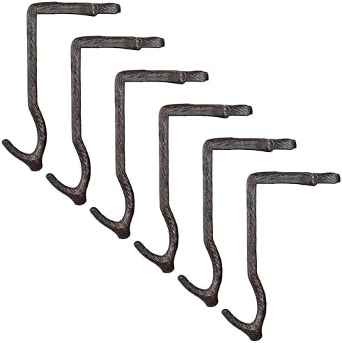 Lulu Decor,100% Cast Iron 10" Stocking Holder for Mantle Holds Up to 9 lbs Low Profile Design with Rubber Grip Ideal for Christmas Stockings Garland Holder Simple Natural Branch Shape (Set of 6) by LuluDecor